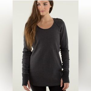 Lululemon Open Your Heart Reversible Long Sleeve Gray Striped Shirt Thumbholes